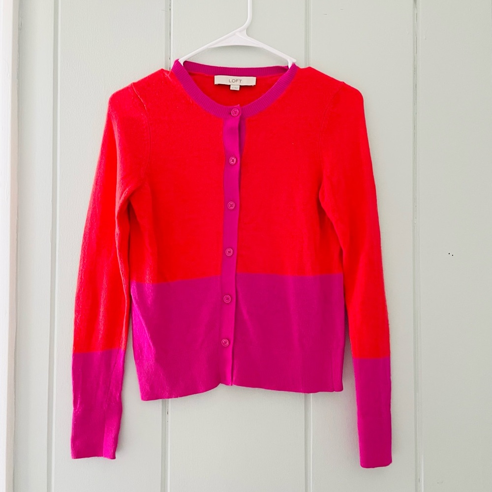 Loft Color Block Orange And Fuchsia Cardigan / Xs… - image 1